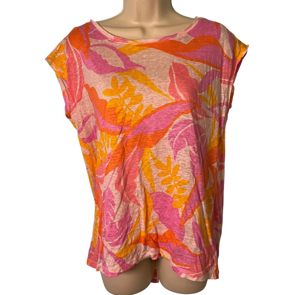 C&C California Women's Linen Knit Blouse Multicolor Size‎ M Back Button Tropical
